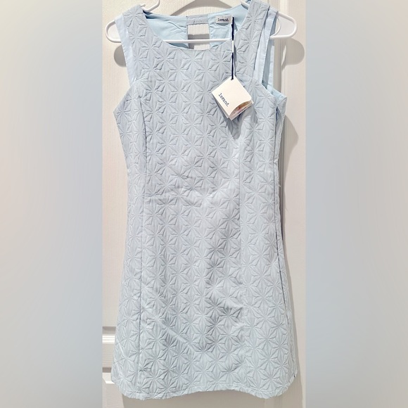 NWT Anthropologie | Lavand. Sleeveless Powder Blue Floral Jacquard Sheath Dress - Picture 2 of 6